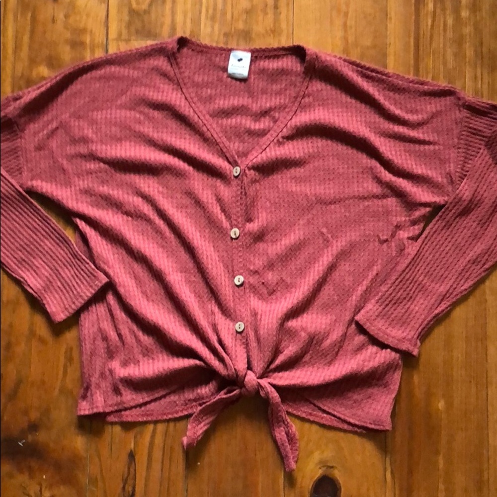 Thermal knit waffle button up